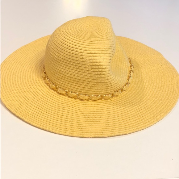 Charming Charlie Accessories - Large yellow Sunhat with chain detailing